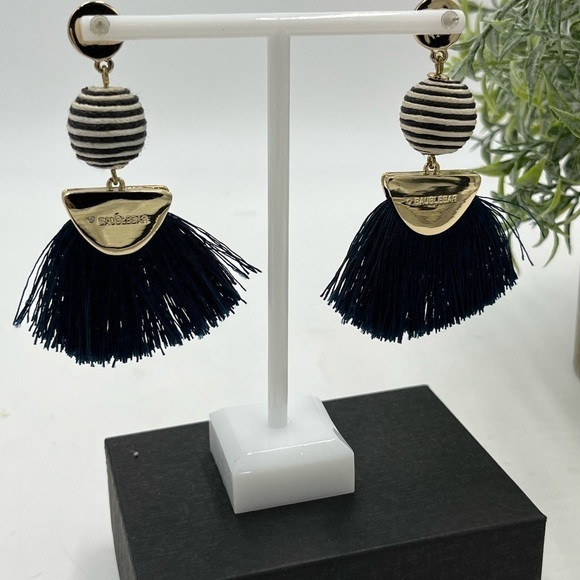 Baublebar Blue/White Ball with Blue Fringe Nautical Mamba Statement Earrings 3” - Picture 8 of 13